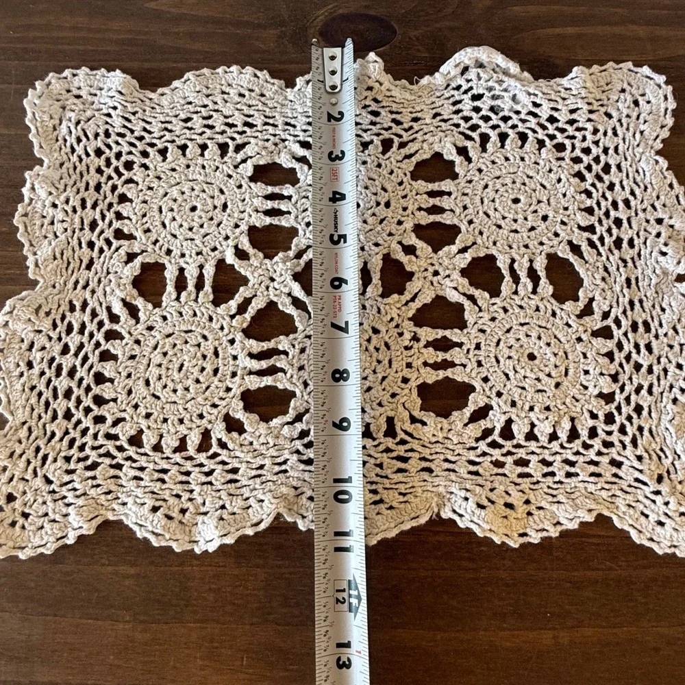 Set of 2 Vintage Crochet Placemats Ecru Ramie Cotton Lace Scalloped 15x11